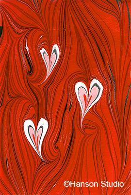 Pink and White Hearts on Red Wood Grain